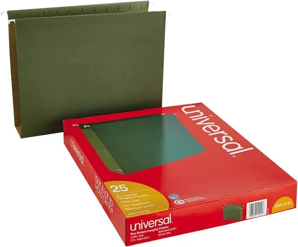 Universal UNV14142 1/5-Cut Tab Box Bottom Hanging File Folders - Letter Size, Standard Green (25/Box)