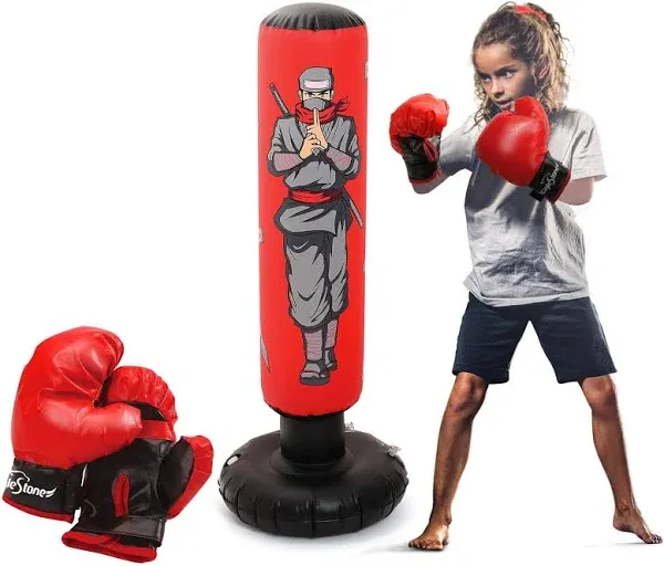 EagleStone Inflatable Kids Punching Bag with Boxing Gloves, 47" High Free Standing Bounce Back Bag for MMA, Karate, Taekwondo and Kick, Gifts for Kids