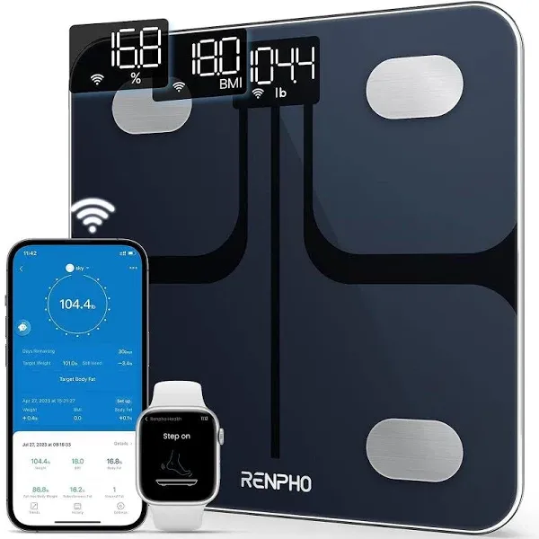 RENPHO Wi-Fi Bluetooth Scale Smart Digital Bathroom Weight BMI Body Fat Scale Tracks 13 Metrics