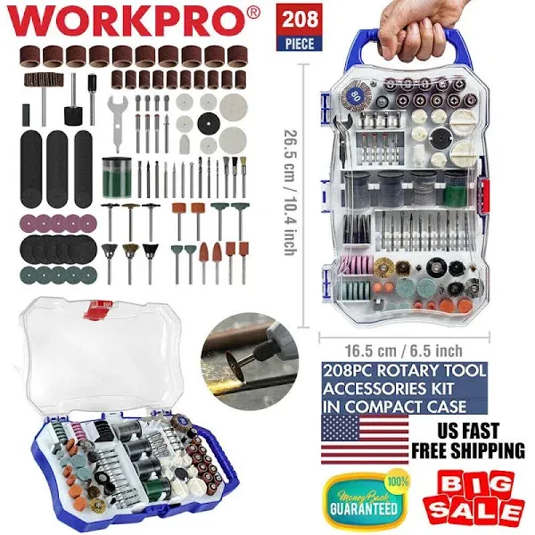 WORKPRO 208 Pcs Polishing Sanding Grinding Bit Set Rotary Tool Accessories Kit