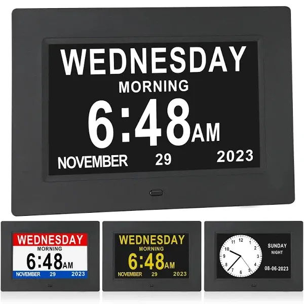 7 Inch Extra Large Day Date Time Digital Day Calendar Clocks with Auto-Dimming 12 Alarm Reminders Dementia Clock for Senior Elderly impaired Vision Memory Loss