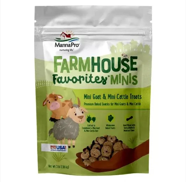 Manna Pro Farmhouse Favorites Mini Goat & Cattle Treats – Premium Baked Snacks for Mini Goats & Mini Cattle – Hand Mixed – Alfalfa & Molasses Flavored – 3lb Bag