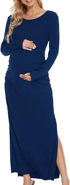 Smallshow Women's Split Maternity Long Sleeve Ruched Dress