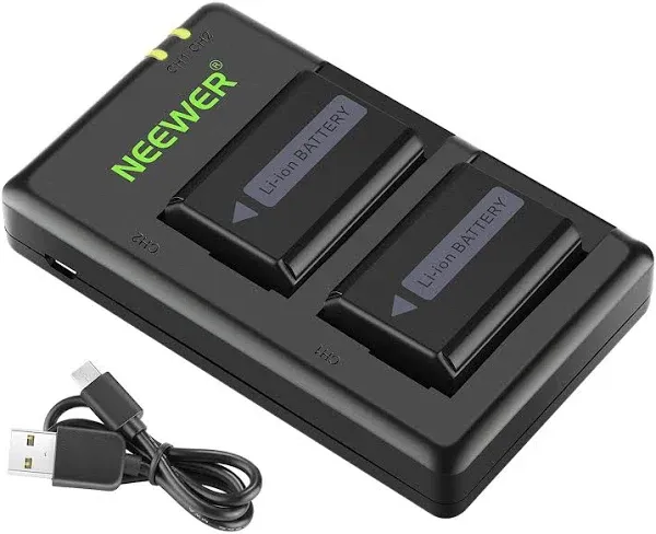 Neewer NP-FW50 Camera Battery Charger Set Compatible with Sony ZV-E10, A7, A7R, A7RII, A7II, A7SII, A7S, a3000, a5000, a6000, a6300, a6400, a6500, RX10 Series(2-Pack, Micro USB Port, 1100mAh)