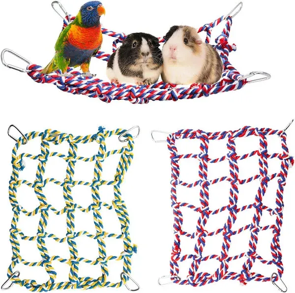 2 Pack Large Colorful Bird Rope Net, 14 × 10 Inches Rat Climbing Rope Net, 