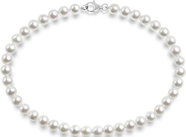 PAVOI Sterling Silver Round White Simulated Shell Pearl Necklace Strand | Pearl Choker Necklace | Jewelry for Women