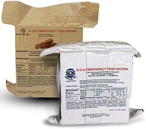 S.O.S. Rations Emergency Food Bars (2 Pack) | S.O.S. Rations 72 Hour 3600 Calorie Emergency Food Bars