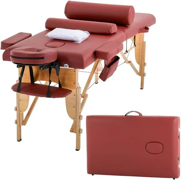 BestMassage Massage Table Portable Massage Bed 2 Fold Lash Bed Height Adjustable Spa Bed with Towel Hanger Oil Pouch Half Bolster Round Bolster Non-Woven Backpack