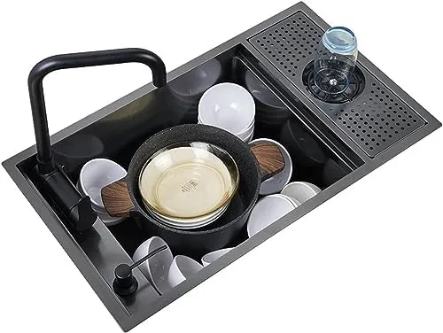 23 Inch Nano Black Hidden Mini Bar/Cafe/RV/Balcony Sink with Up and Down Faucet and Glass Rinser Set(23 * 12.6 * 8.3 INCH)