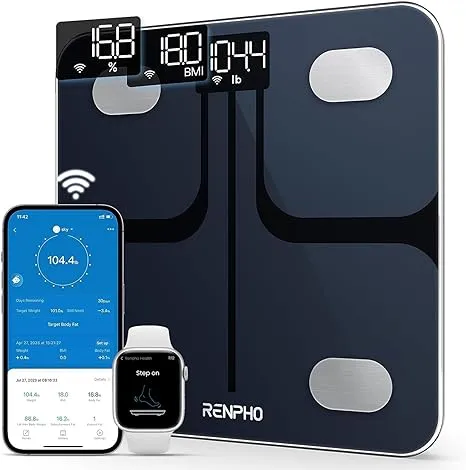 RENPHO Wi-Fi Bluetooth Scale Smart Digital Bathroom Weight BMI Body Fat Scale Tracks 13 Metrics, Wireless Body Composition Analysis & Health Monitor