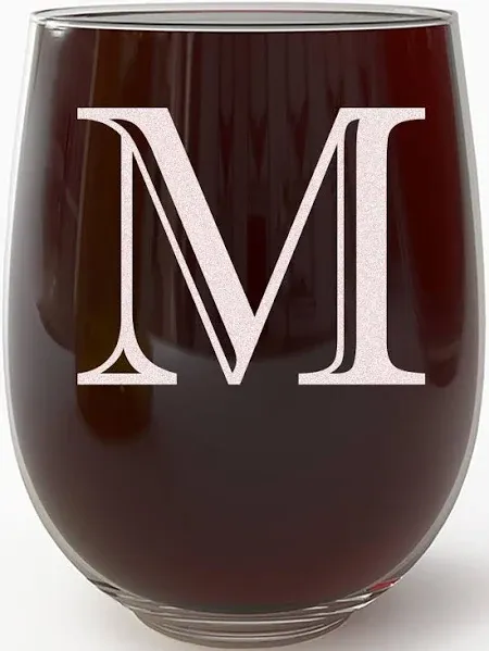 Monogram Etched 17oz Stemless Wine Glass (Letter J) A-Z Personalized gifts... 