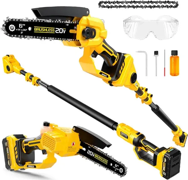 2-IN-1 Cordless 6&#034; Pole Saw &amp; Chainsaw for DeWALT 20V MAX* Battery, With 3.0 ...