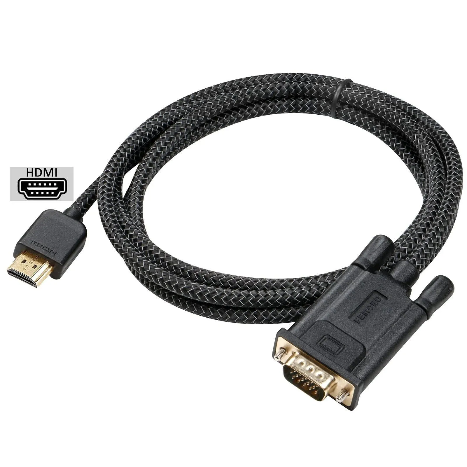 HDMI to VGA Cable 6 Feet Male to Male Braided Cord 1080P@60Hz for Monitor, Co...