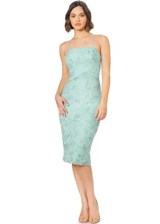 Dress The Population Josselyn Mint Beaded &amp; Sequin Midi-Dress Size S NWT