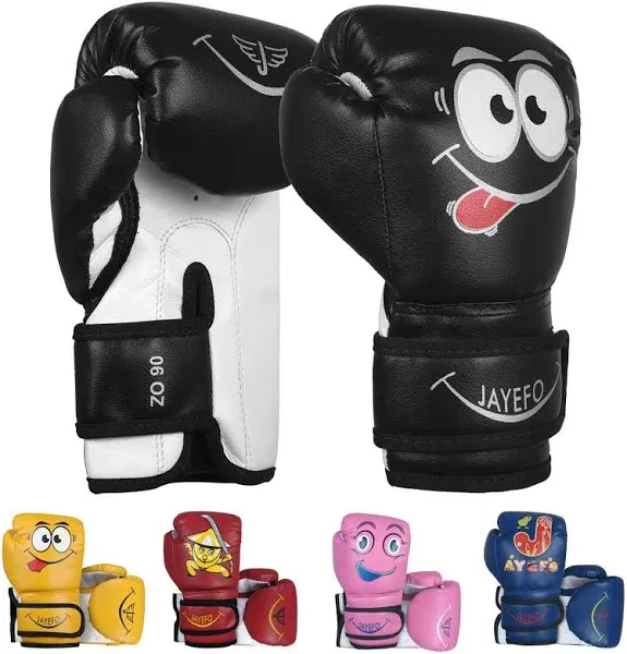 Jayefo Boxing Gloves for Kids & Children - Youth Boxing Gloves for Boxing, Kick Boxing, Muay Thai and MMA - Beginners Heavy Bag Gloves for Heavy Boxing Punching Bag - 4 and 6 Oz - Black