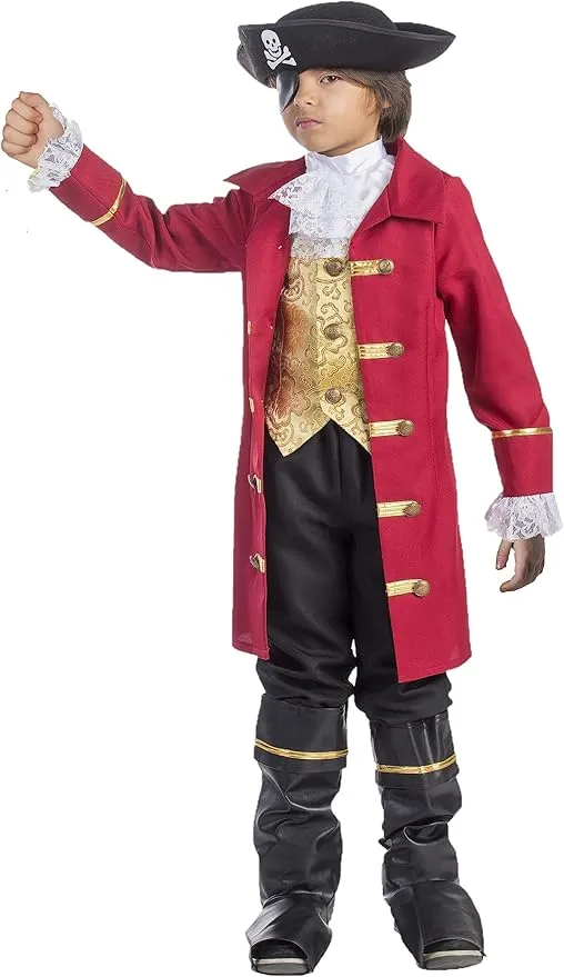 Dress Up America Kids Pirate Costume Boys - Captain Hook Costume Kids - Authentic & Detailed Pirate Captain Costume