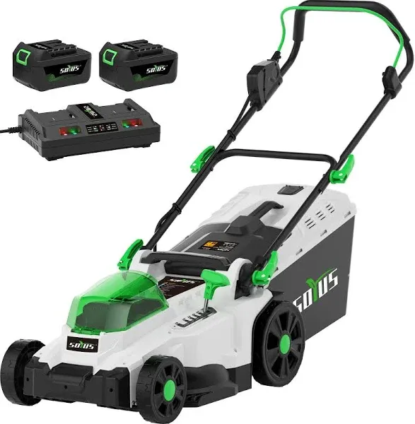 SOYUS Electric Lawn Mower Cordless, 40V 15 Inch Battery Powered Push Lawn Mower with Brushless Motor, 6-Postion Height Adjustment, 2x4.0Ah Batteries & Charger Included