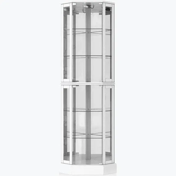 BELLEZE Lighted Curio Cabinet Corner Display Tempered Glass Doors and Shelves