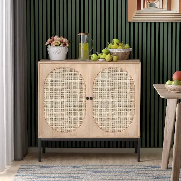 Yechen Buffet Sideboard Cabinet, Rattan Cabinet Accent Console Table Credenza Cupboard, for Living Room Dining Room Entryway Kitchen