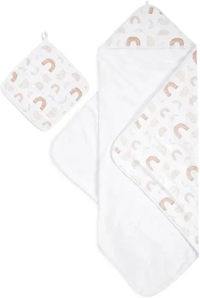 aden + anais keep rising Hooded Towel Set | 100% Cotton with Muslin Hood, Soft Bath & Shower Wrap for Babies | savannah, animal, sun, rainbow print Unisex Baby Gift Set | Newborns & Toddler Wash