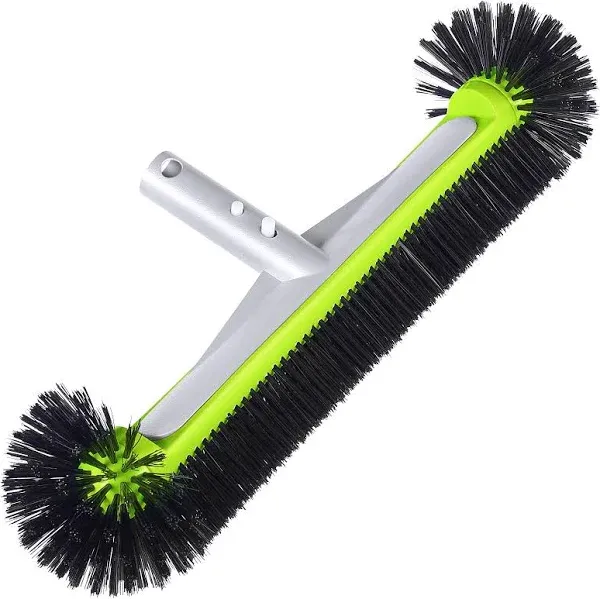 Pool Brush Head/Round Ends,17.5' Pool Brushes for Cleans Pool Walls，Reinforced Aluminium Back Brush,7 Rows Premium Nylon Bristles with EZ Clips