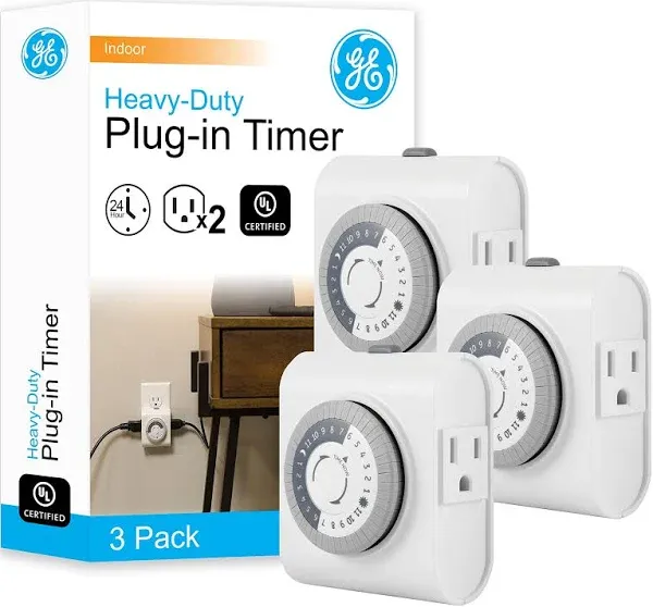 GE 24-Hour Heavy Duty Indoor Plug-In Mechanical Timer For Lamps Lights Decors 