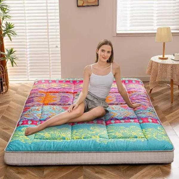 MAXYOYO Bohemian Retro Japanese Floor Mattress, Portable Roll Up Camping Mattress ...