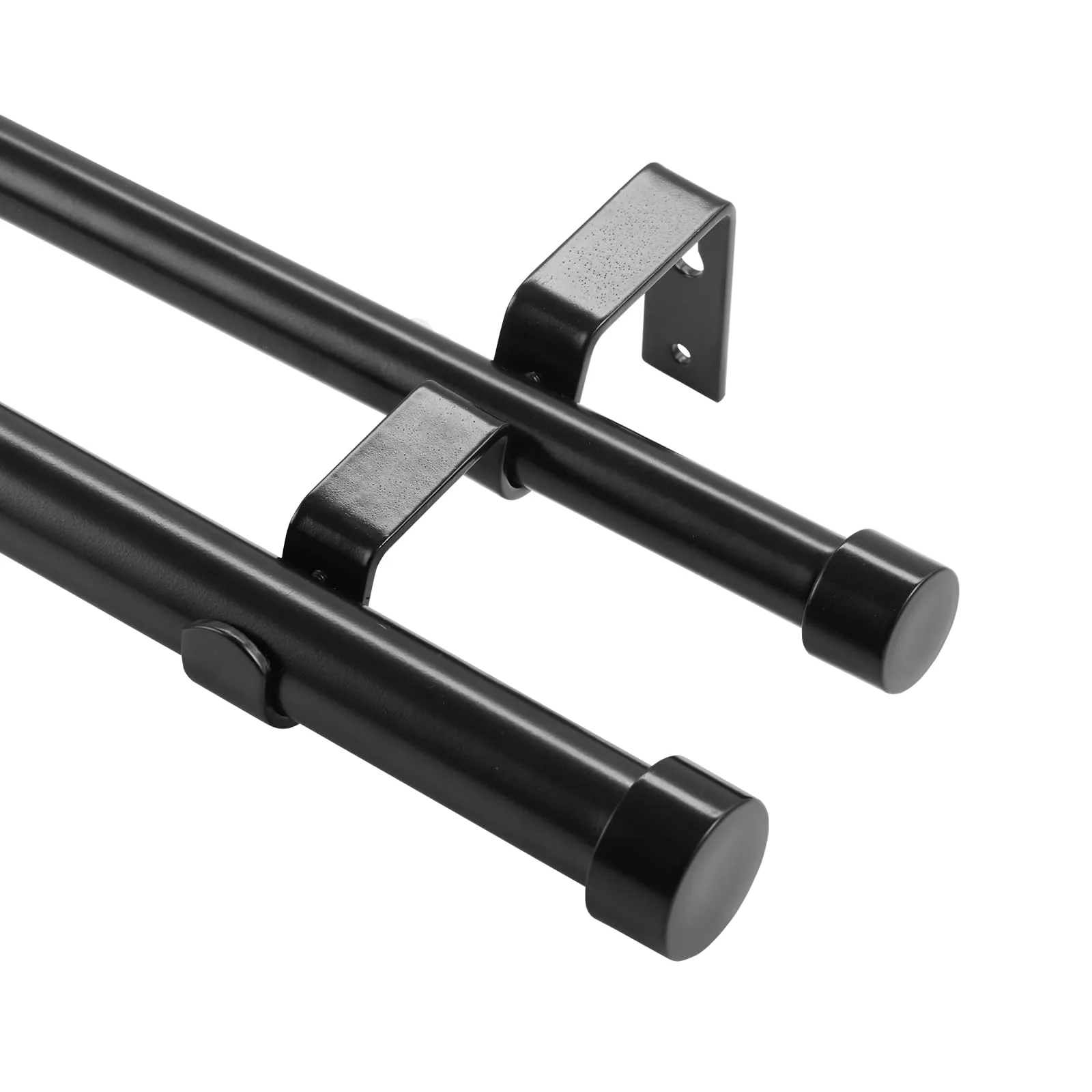 VEVOR Double Rod Curtain Rods, 36-72 inches(3-6ft) Adjustable Length, Black Double Curtain Rods with Round Finials, 1" and 3/4" Diameter, Double