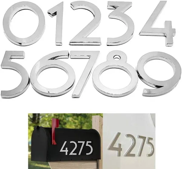 Diggoo 10 Pack Mailbox Numbers 0-9, 2 Inch High, Door Address Numbers Stickers for Apartment, House, Room, Office, Cars, Trucks, Silver Plating Process Number Sign