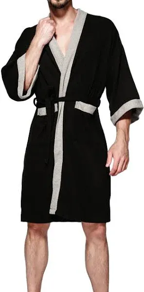 Haseil Men's Turkish Cotton Bathrobe Waffle Kimono Terry Cloth Hotel Spa Robes