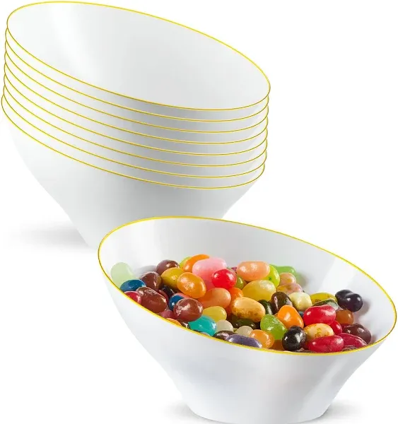 Plasticpro Angled Plastic Serving Bowls Gold Rim Plasticware Disposable Bowls