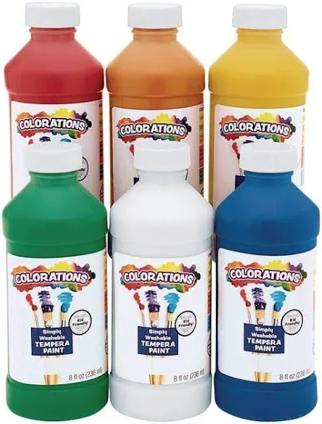 Colorations Washable Tempera Paint, Set of 6 Colors, 8oz Each, Non Toxic Paint, Vibrant Paint, Craft Paint Children, Art Supplies, Homeschool, Home School Use