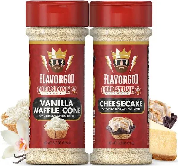 Cold Stone Creamery Ice Cream Seasoning Toppers by FlavorGod (2-Pack) - Healthy Dessert Toppers - 0 Calories, 0 Sodium, Kosher - Try with Coffee, Yogurt, & Ice Cream - Cheesecake & Vanilla Combo