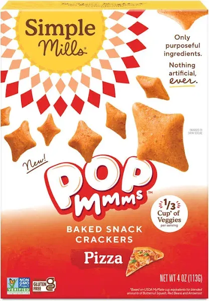 Simple Mills Pop Mmms Pizza Baked Snack Crackers, Gluten Free, 4 Ounce (Pack of 1)