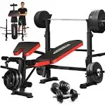 OPPSDECOR 8 in 1 650lbs Weight Bench Adjustable Bench Press Set with Squat Rack Olympic Workout Bench with Leg Developer Preacher Curl Foldable