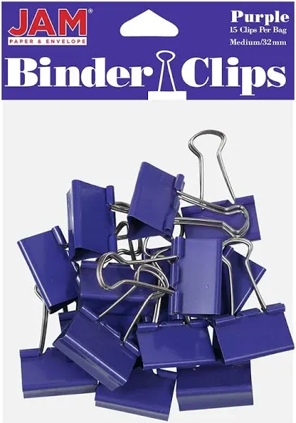 JAM Paper Colored Binder Clips, Medium,  5/8" Capacity, Blue, 15/Pack (339BCBU)