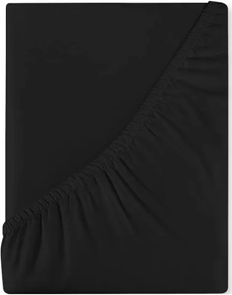 Royale Linens 400 Thread Count 100% American Grown Cotton Fitted Sheet Full Size - All Around Elastic Fitted Sheet - Luxury Sateen Weave - Snug Fit Bottom Sheet Fit Up to 16 Inch (Full, Night Black)