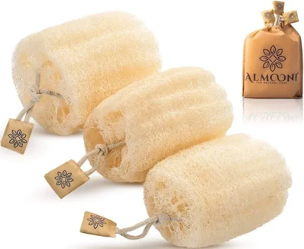 Almooni Egyptian Loofah Exfoliating Body Scrubber, Natural Real Egyptian Shower Loofah Sponge Body Scrubber for Women and Men, for Body and Face That Will Get You Clean - 2 Count (1 Pack)