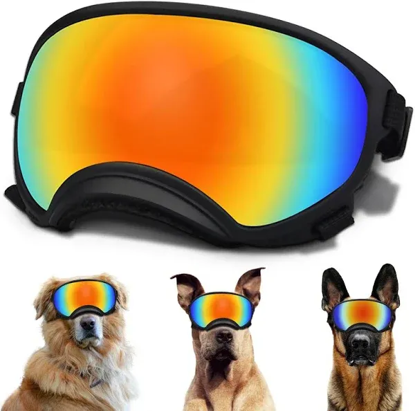 Dog Sunglasses, Dog Goggles with Adjustable Large Black Frame&amp;Colored Lens