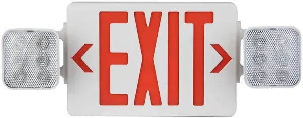 AmazonCommercial Emergency Light Exit Sign, 1-Pack, Exit Combo with Battery Backup, 2 LED Adjustable Heads, Nickel