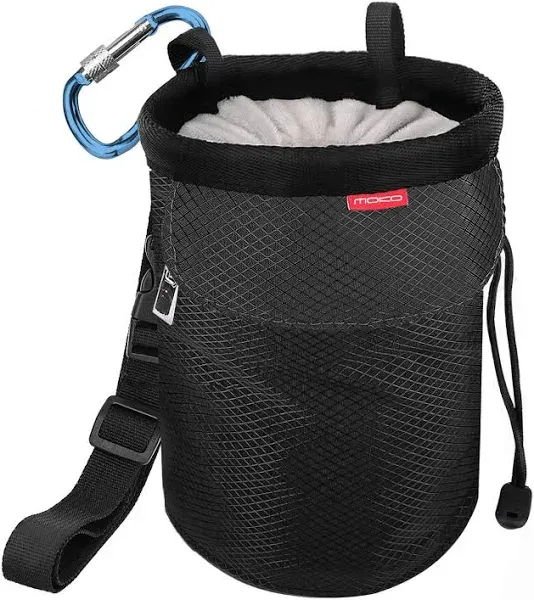 MoKo Chalk Bag, Drawstring Rock Climbing Chalk Bag Bouldering Chalk Bag Bucket with Adjustable Belt & Zippered Pockets and Carabiner for Rock Climbi