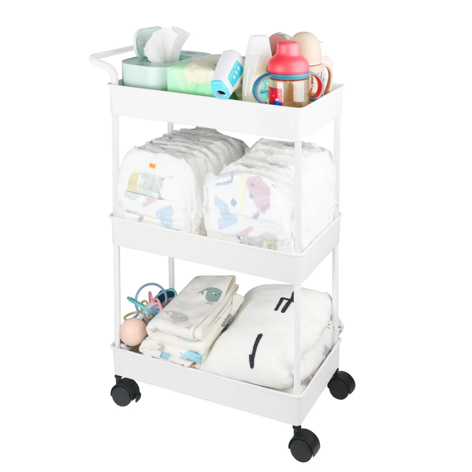 Volnamal Baby Diaper Caddy, Plastic Movable Cart for Newborn Nursery Essentials Diaper Storage Caddy Organizer for Changing Table & Crib, Easy to