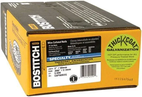 Stanley Bostitch Galvanized Plain Shank Coil Nail 2" x 0.092 3600 Pack