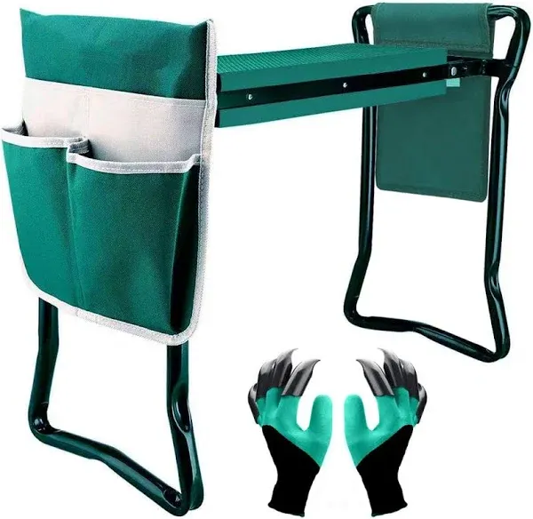 Garden Kneeler and Seat,with 2 Tool Bags Pouches and Claw Gloves,Portable Lightweight Garden Bench Thicken EVA Foam Pad Sturdy Steel Pipe Practical Garden Tools(Green)