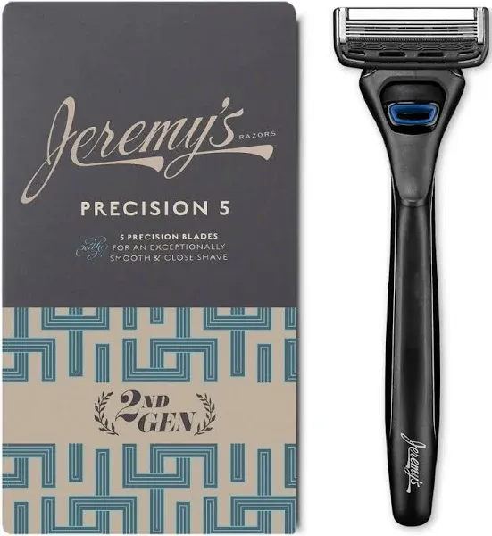 Jeremy's Razors for Men: Precision 5 Blade Razor - Stainless Steel Blades, Lubricating Strip, Precision Trimmer - Men's Shaving Kit, Travel Razor Face Body Head Shavers (1 Razor 4 Cartridges)