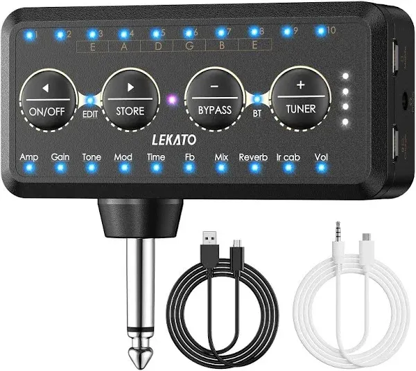 LEKATO Guitar Headphone Amp Bluetooth Mini Guitar Headphone Amplifier with Tuner,Rechargeable Guitar Amp with Delay Reverb Chorus Phase Overdrive