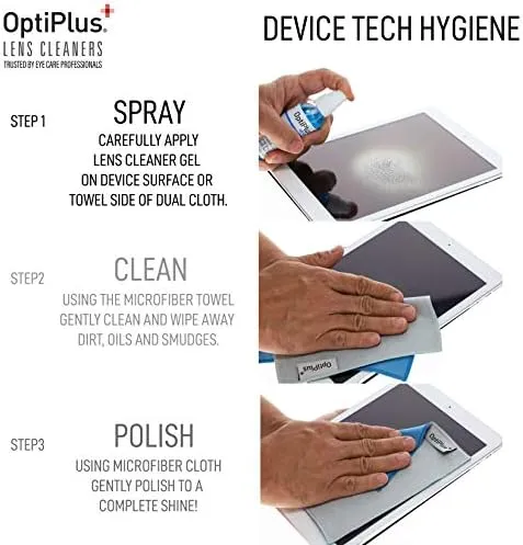 OptiPlus Anti-Reflective Gel Lens Cleaner and Dual-Purpose Microfiber Cloth | Streak-Free Glasses Cleaner