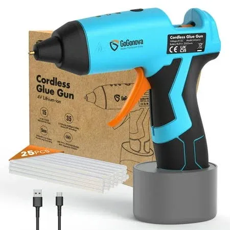 Cordless Hot Glue Gun 15s Fast Preheating with 25 Pcs Premium Mini Glue Sticks