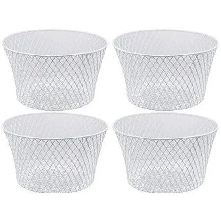 Small Metal Rectangular, Oval and Round Wire Baskets with Handles, Black and White, 4-ct Sets (Round White Without Handles)