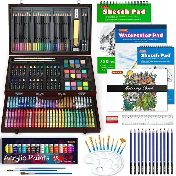 Shuttle Art 186 Piece Deluxe Art Set, Wooden Case, Art Supplies for Kids, Teens & Adults